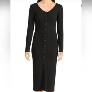 Steve Madden BB Dakota NEW Trish Ribbed Black Button Long Sleeve Pencil Dress M